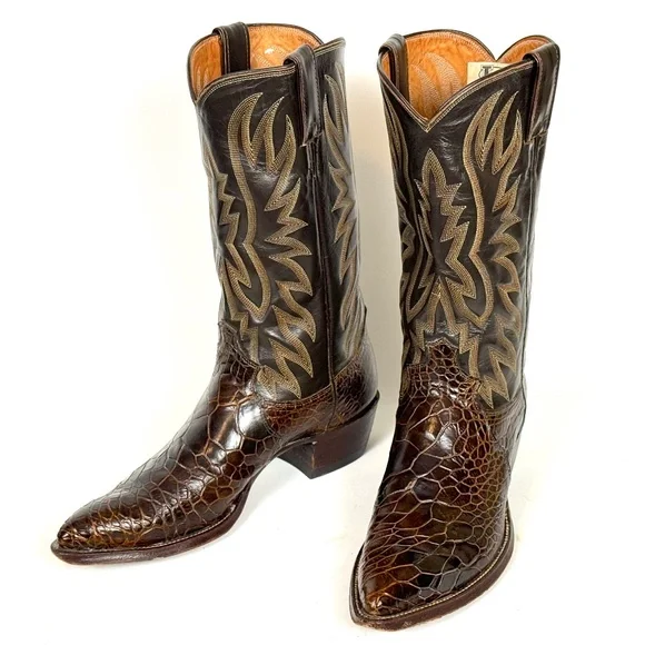 Justin Cowboy Boots - Chocolate Brown Mens Sz 8.5B Excellent Vtg Cond X-toe 9201 - Picture 1 of 12